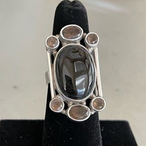 Bold Sterling 925 onyx and topaz ring